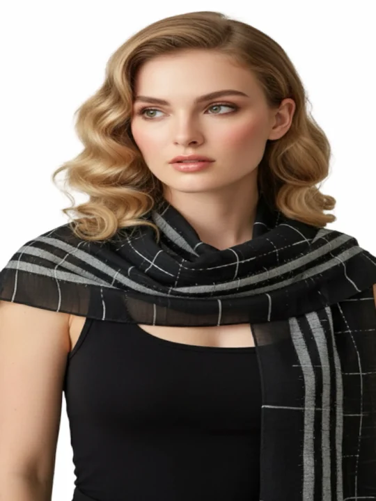 The Meridian Plaid Luxury Scarf (Black & Silver)