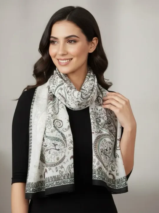Soft White & Black Paisley Wrap