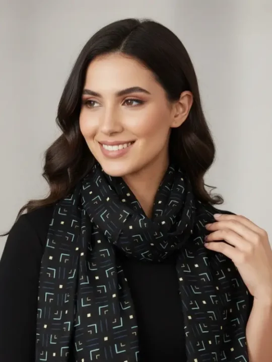 Dark Geometric Voile Scarf