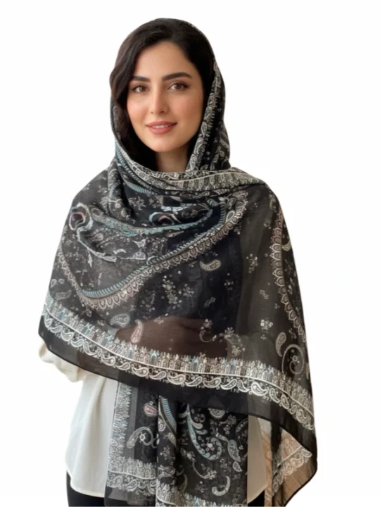 Midnight Paisley Premium Cotton Voile Shawl